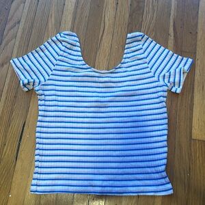 Pinkie Collection Crop T-Shirt in Pink Blue and White, Size XS